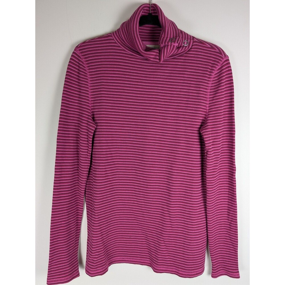 Sundance Jessa Pink Stripe Turtleneck Thermal Top Snap Button Size Medium Cotton